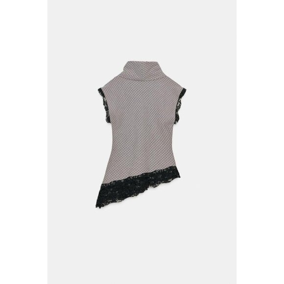 ZARA HOUNDSTOOTH LACE TOP - Picture 8 of 9
